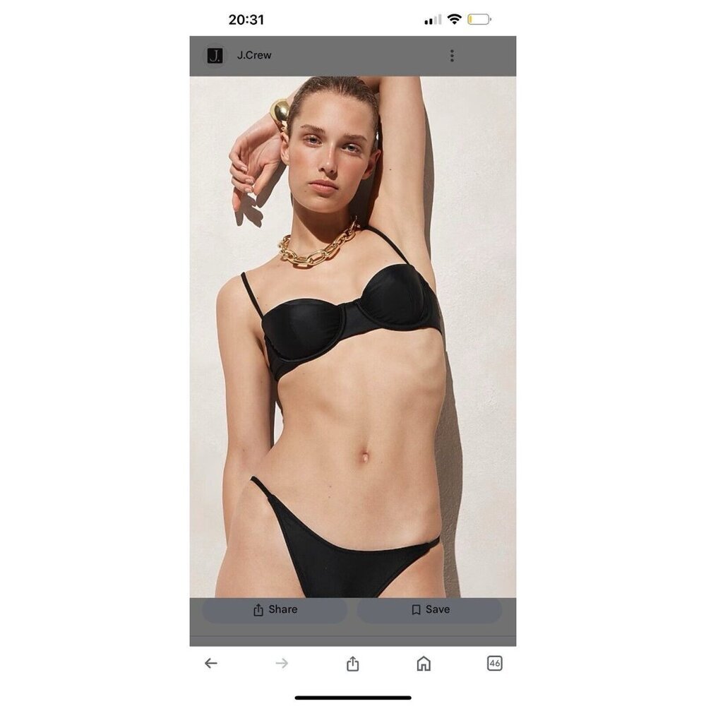 NWT J. Crew Balconette Underwire Bikini Top Black Size 42D Adjustable Back A1